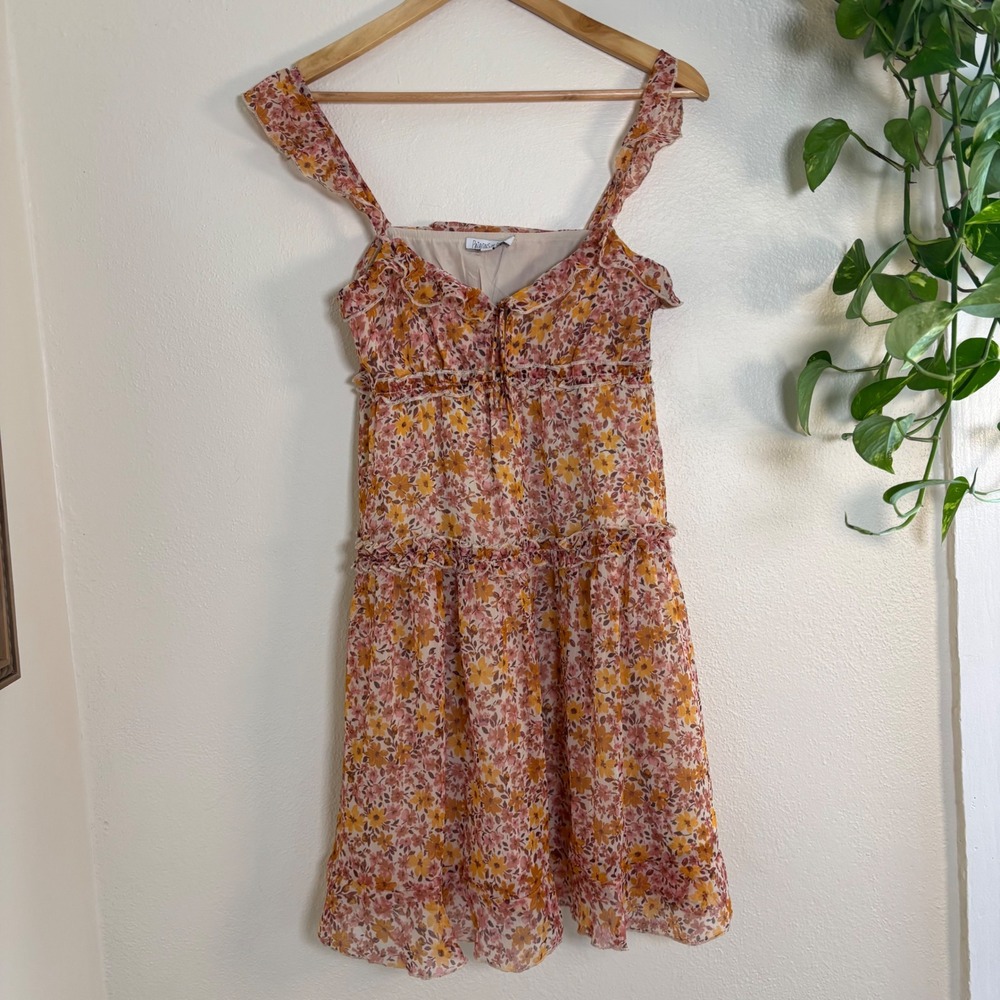 patrons of peace boho floral terracotta mini dress flowy size XS